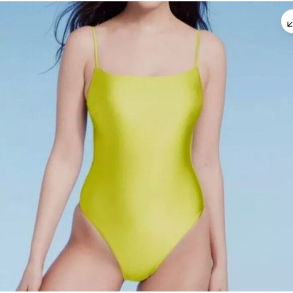 Shade & Shore High Leg Cheeky One-Piece Swimsuit Lime Green Size Large New - Picture 1 of 12